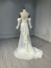 Ostty Asymmetrical Satin Wedding Dress with Puff Sleeves OST-AS009-25 (Wholesale)